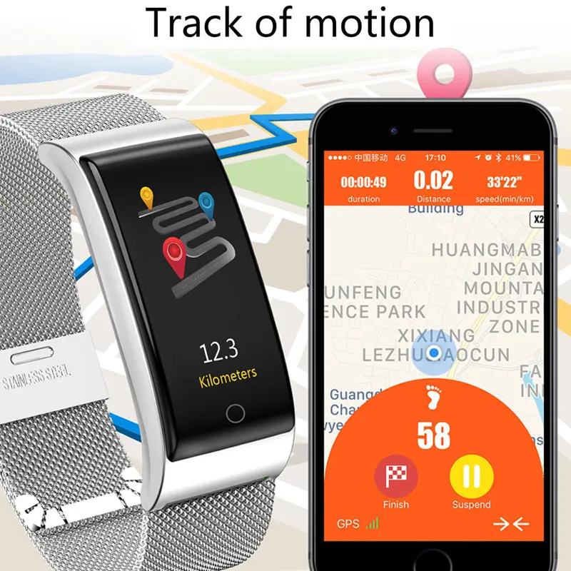 Фитнес браслет смарт с кровяным давлением водонепроницаемые часы металлическим