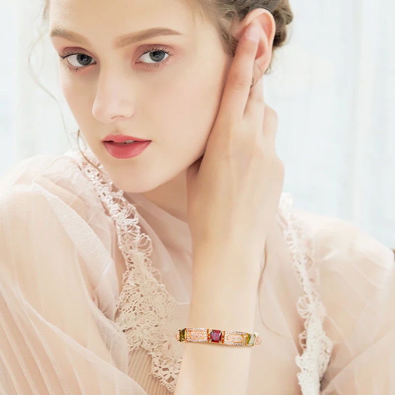 CDE модный роскошный цветной браслет с цирконом стразы розовое золото цвет