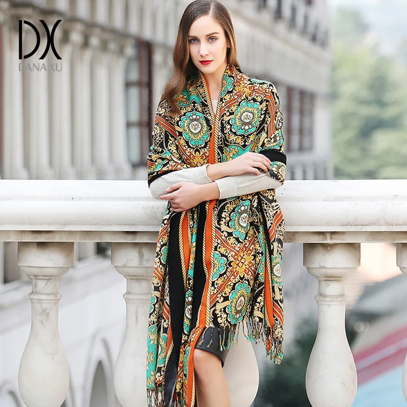 Модный зимний шарф для женщин кашемировый теплый клетчатый из пашмины роскошный