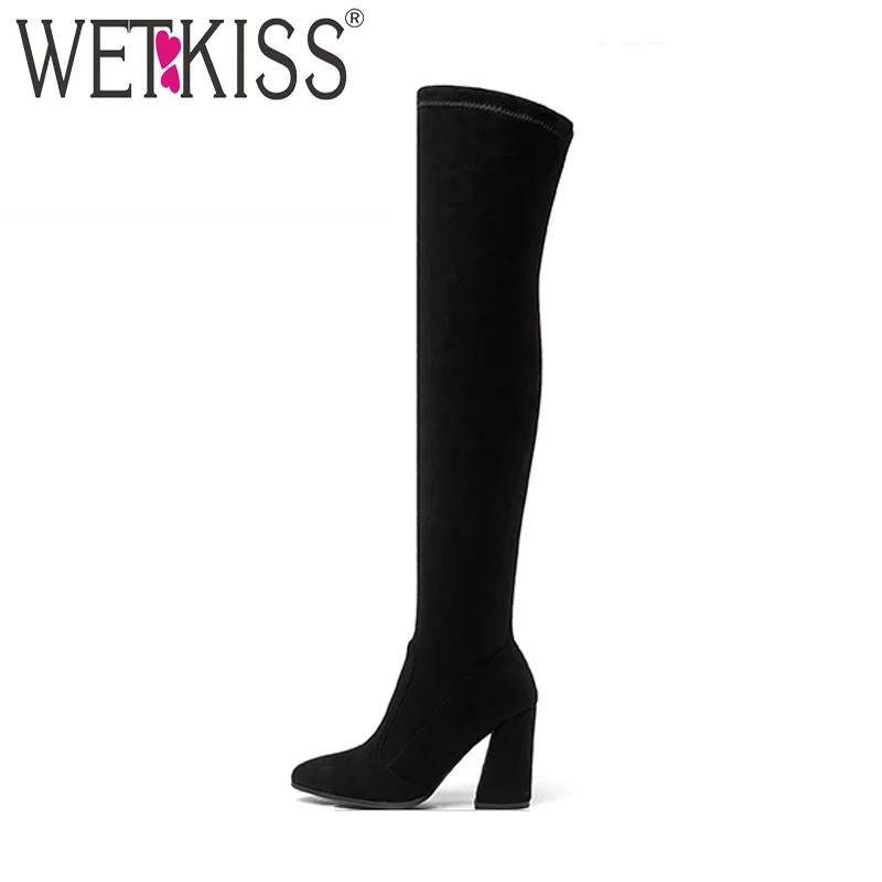 WETKISS/Новинка зимы 2018 года Стрейчевые высокие сапоги до бедра для женщин модная