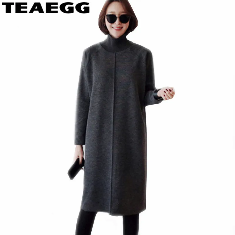 Teaegg элегантный вязаный Платья-свитеры женские зима-осень серый Платья из хлопка больших размеров водолазка Офисные женские туфли платье WarmAL652