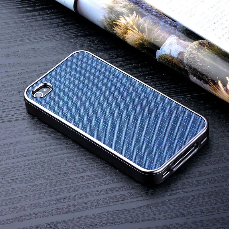 for iphone 4s case Luxury plating soft silicone cover with bling grid leather sticker phone 4 funda coque |