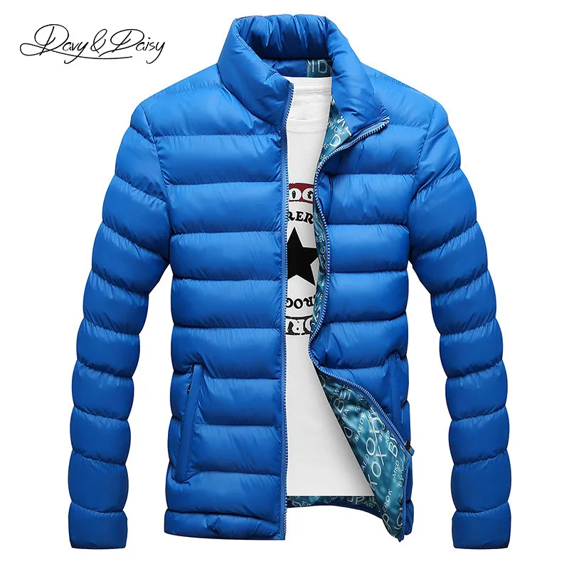 Light Blue DAVYDAISY Лидер продаж, мужская зимняя куртка со стоячим воротником, стеганая, теплая, однотонная, толстая, соцодежда, мужские парки, пальто, брендовая одежда DCT-059 - Цвет: Light Blue