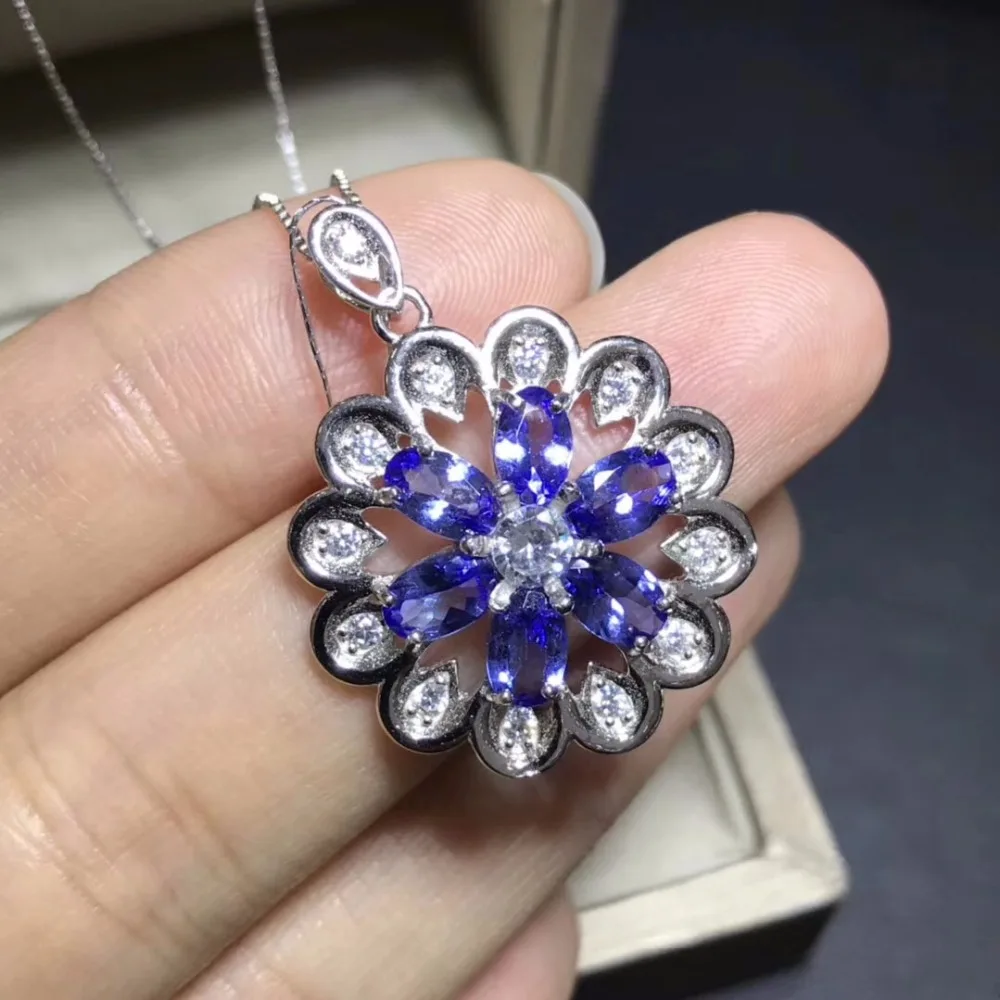 Natural tanzanite necklace, 925 silver, party jewelry, women's exclusive, precious stones, ultra low price