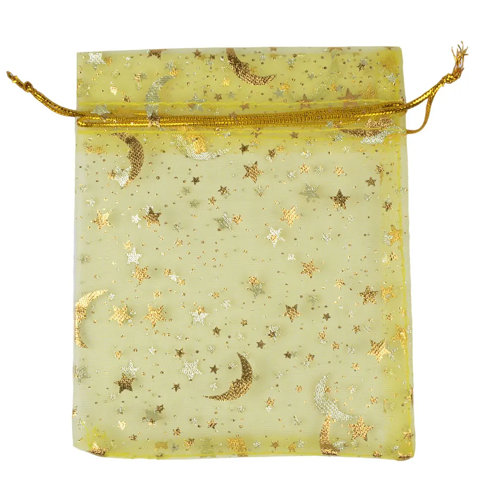 Yellow LFPU 50 шт. 9x12 см сумки из органзы, ювелирные изделия, свадебные сувениры, вечерние, с рисунком, для упаковки, дисплея, подарочные пакеты - Цвет: Yellow