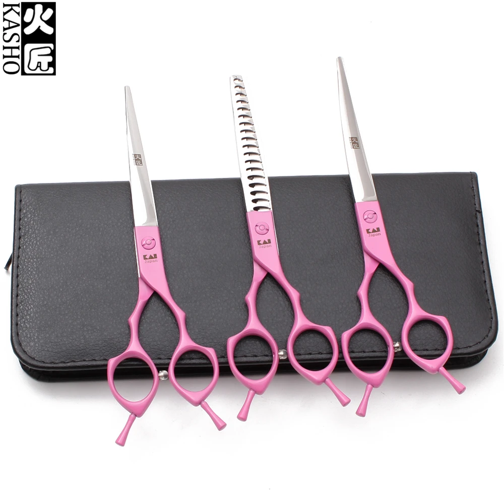 7&quot Japan 440C Kasho Rose Gold Straight Scissors Thinning Shears+UP Curved Shears Animal Grooming Pets Set H3009 | Красота и