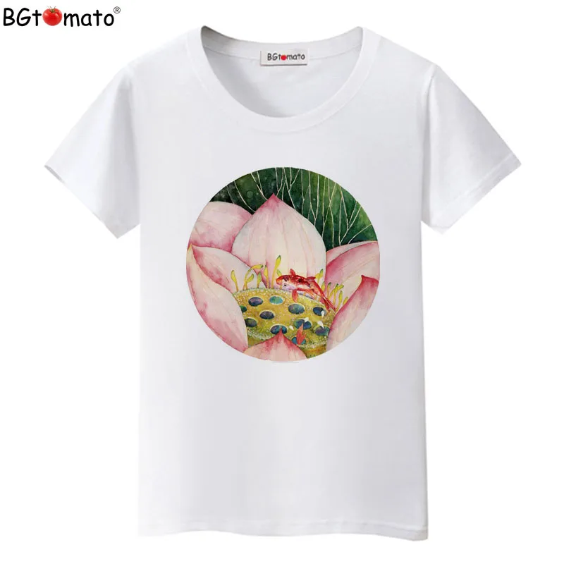 Футболка BGtomato с красивым принтом лотоса Новое поступление Брендовая женская