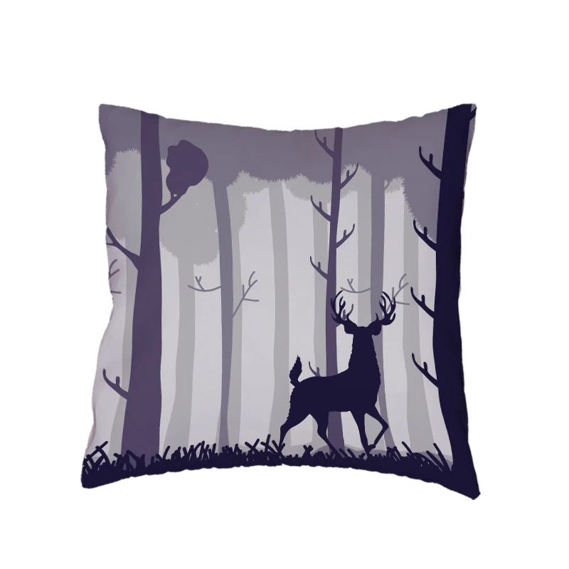 45cm Polyester Peach Skin Cushion Cover Deer Hillside Starry Snowflake Horse Cattle Egret Print Home Chair Decorative Pillowcase | Дом и сад