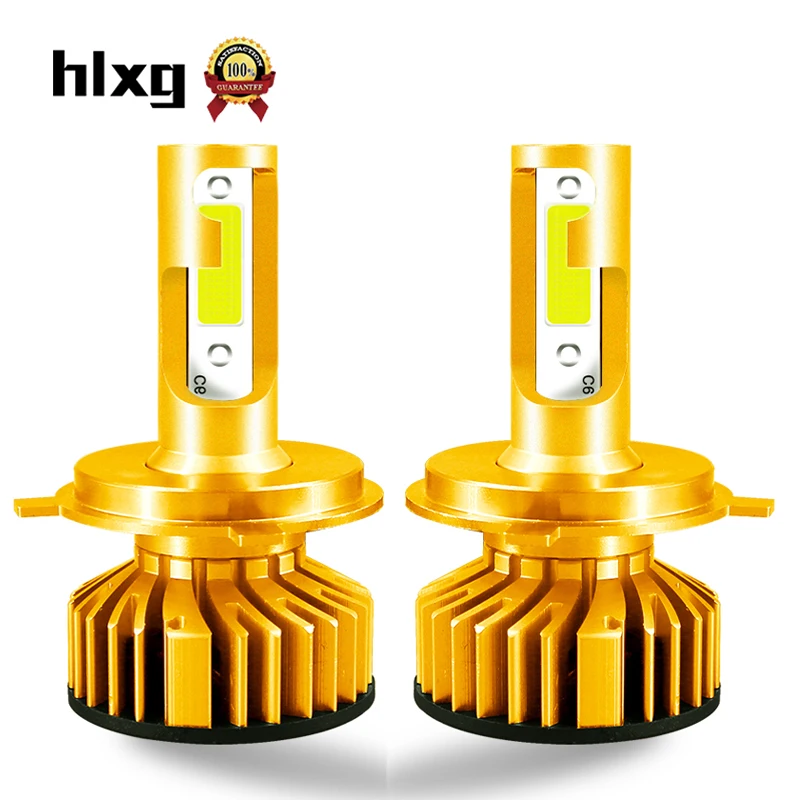 HLXG 50 Вт мини H4 светодиодный H7 лампы для фар автомобиля дальнего и ближнего света