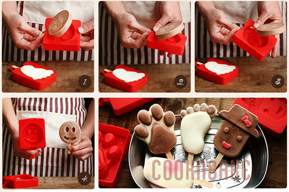 COOKNBAKE силиконовая форма для мороженого сердце силиконовый кубик для Льда Морозильник инструмент для мороженого лапа форма для украшения тортов с палкой
