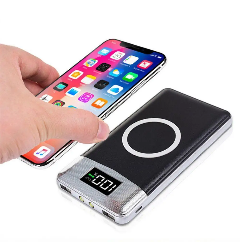 30000mah портативный двойной USB 18650 Qi Беспроводное зарядное устройство Внешний