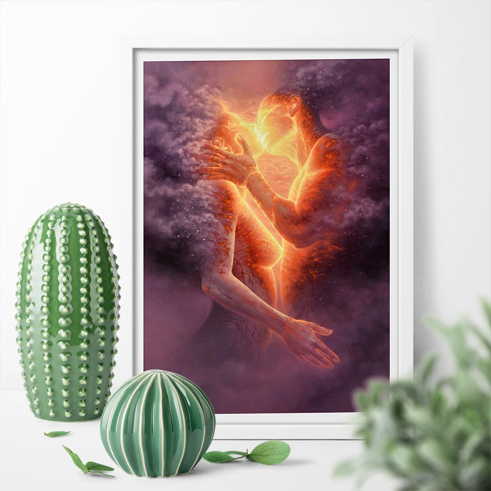 Абстрактная Картина на холсте с изображением пламени любителей огня поцелуй