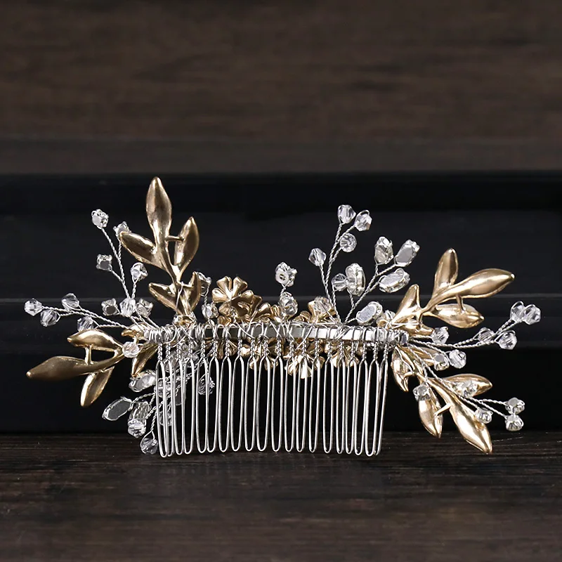 

Bride Hand Comb Wedding Insert Comb Pearl Flower Alloy Leaf Comb Exquisite Floral Crystal Headwear Bridal Headdress