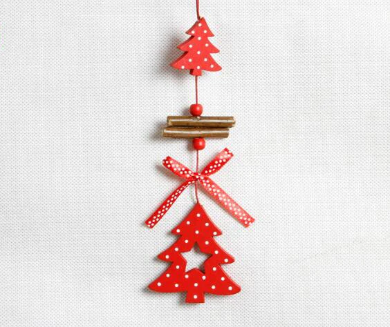 

3PCS Red Wooden Pendant Xmas tree Ornament Christmas Decor Heart/Tree/Star/Snowflake/Angel pattern Hanging Ornament for New Year