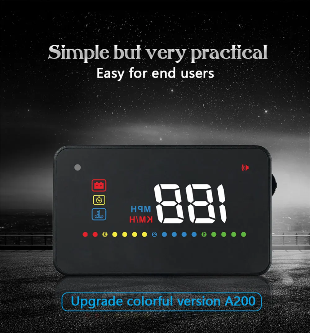 GEYIREN A200 HUD Дисплей obd2 Спидометр температура воды проекция на лобовое стекло для автомобиля hud Автомобильный Универсальный