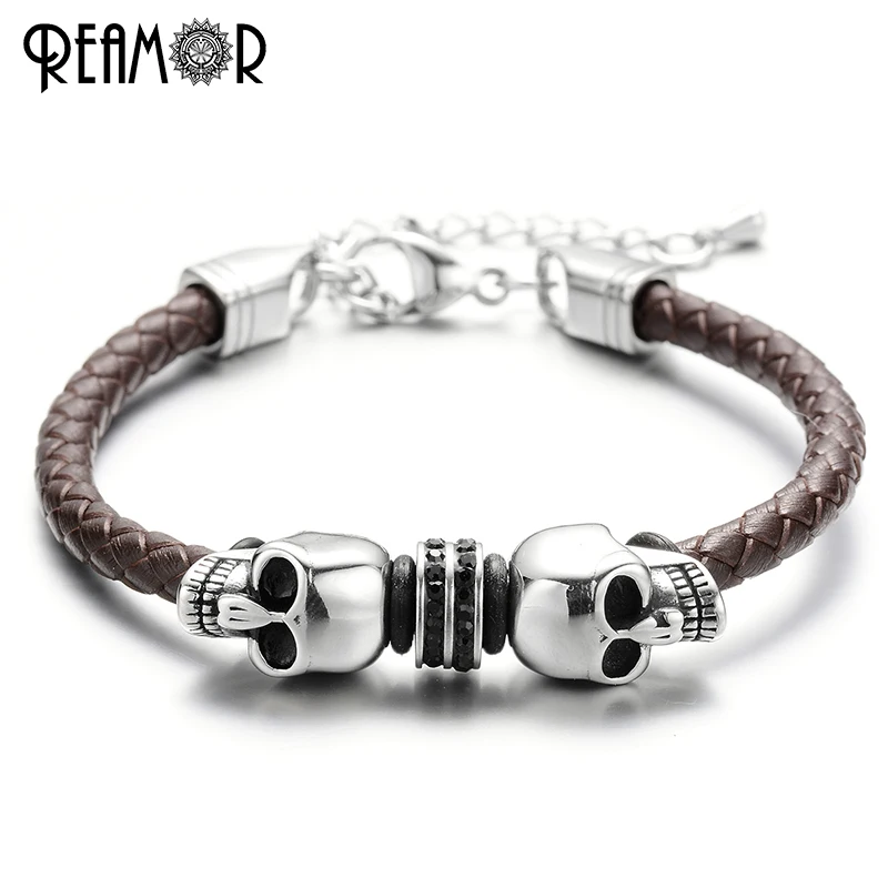 Мужской плетеный кожаный браслет с бусинами из нержавеющей стали 316l|bracelet braided|charm