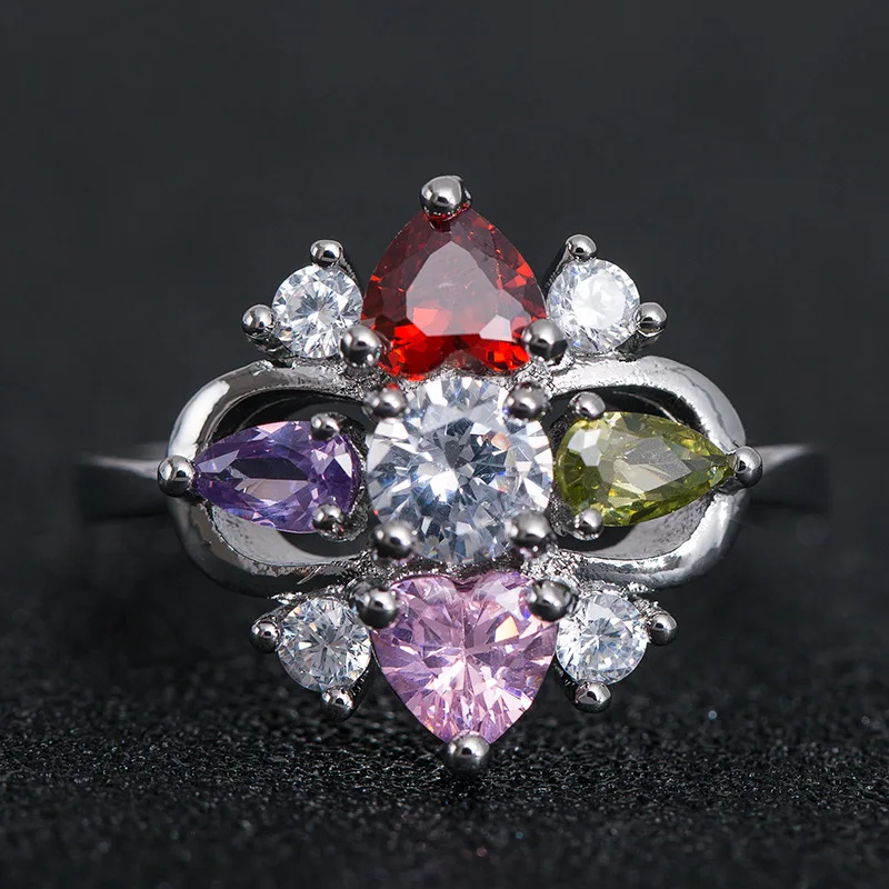

Huitan Luxury Cocktail Party Ring With Coloful Rainbow Cubic Zircon Prong Setting Women Ring Cocktail Party Accessories Ring
