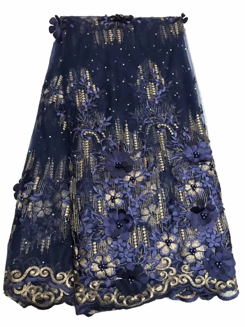 

New style tulle lace 3d fabrics high quality nigerian beaded lace fabric 2018 fashion african french net lace fabric DNF06