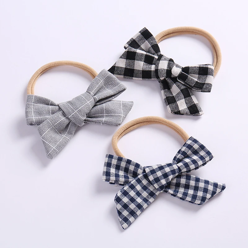 5pcs Cute Newbron Baby Girls Nylon Headbands Fashion Bowknot Plaid Cotton Head Bands Infants Stretchy Wraps | Мать и ребенок