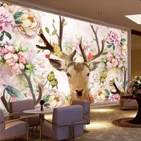 custom mural wallpaper deer head pink deer head peony hand painted background wall