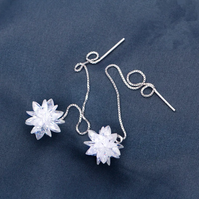 Кристаллов льда кластера цветок 925 sterling silver уха цепи нить серьги | длинные мода