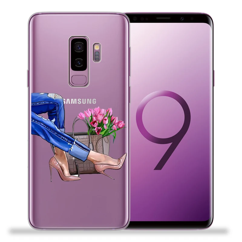 Модные женские туфли на высоком каблуке с цветами для samsung Galaxy S9 S8 S10 Plus S7 S6 Edge S10 Lite Note 8 9 Мягкий ТПУ чехол Etui