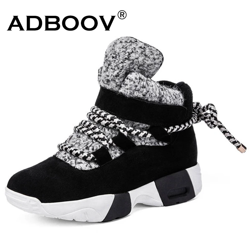 ADBOOV/женские кроссовки с высоким берцем; замшевые ботильоны из натуральной кожи; теплая зимняя обувь; женские зимние ботинки; большие размеры 35-43