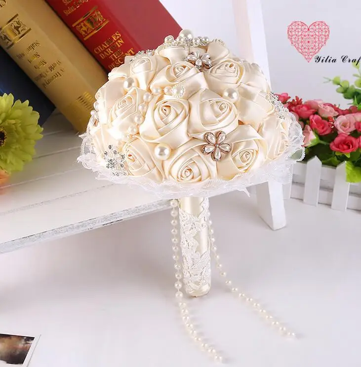 AYiCuthia Gorgeous Beaded Pearl Wedding Bouquet Ivory Rose Bridesmaid Flowers Artificial Bridal Bouquets S22 | Свадьбы и торжества