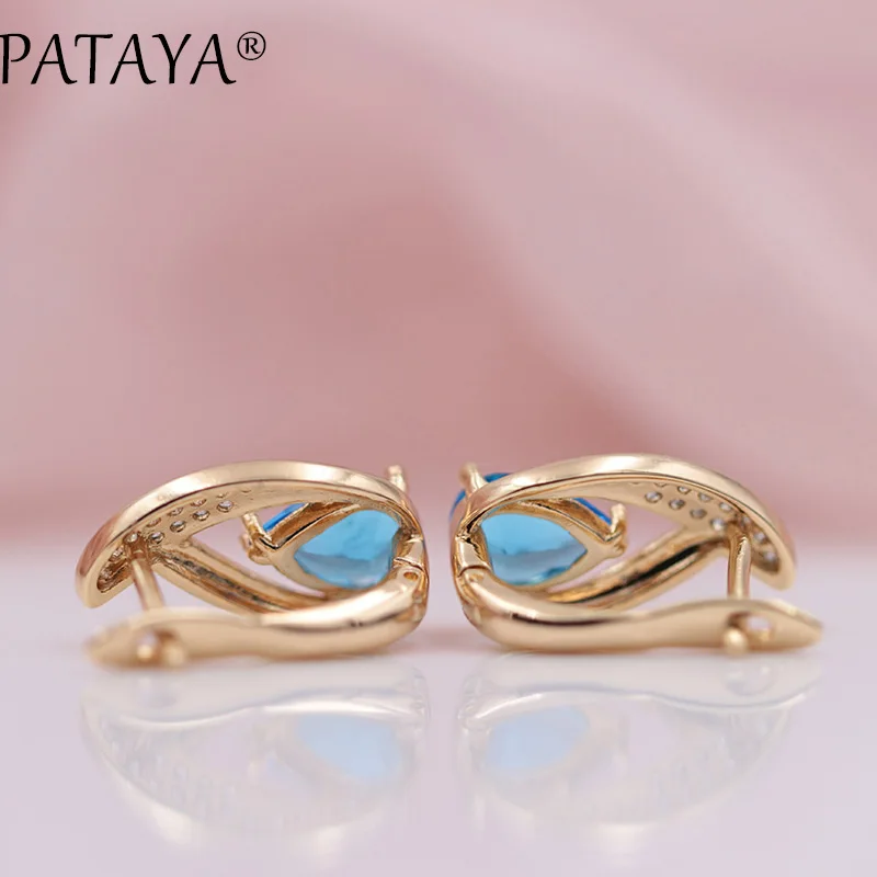 PATAYA, подарок, 585, розовое золото, микро-воск, инкрустация, голубой цвет, капля воды, натуральный циркон, висячие серьги, женские свадебные Роскошные ювелирные изделия