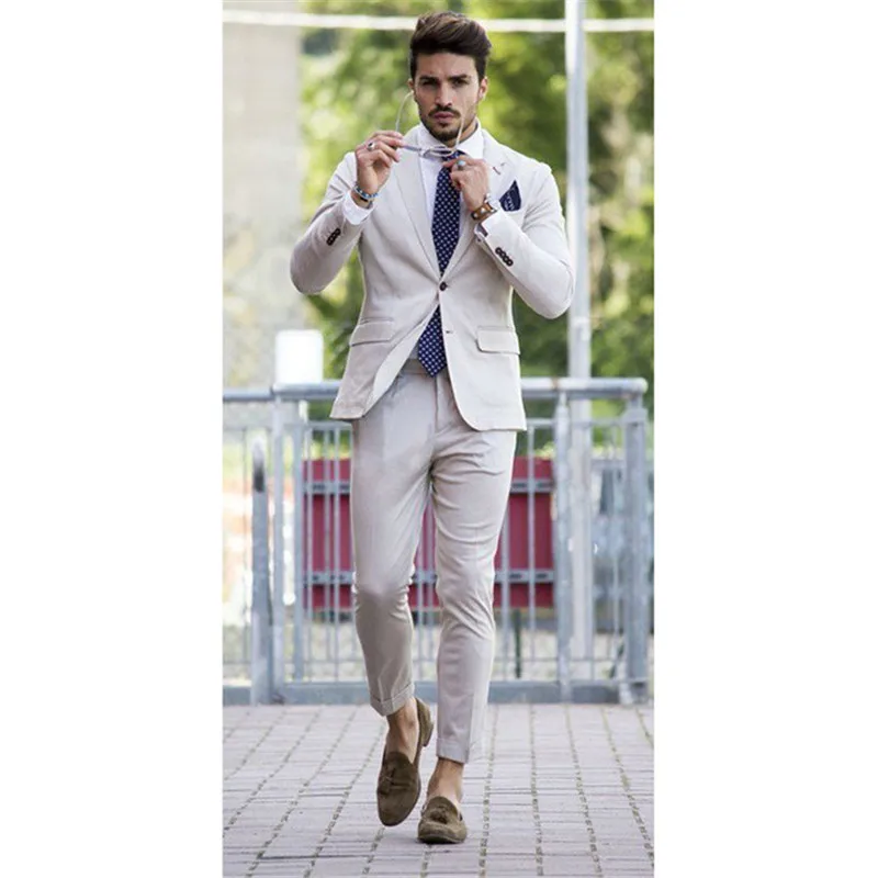 2020 Custom Made Summer Beach Style Men Suit For Wedding 2 Pieces (Jacket + Pants Tie) One Button Groomsman Tuxedos | Мужская одежда