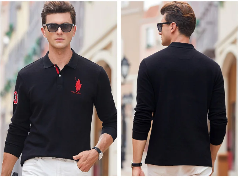 Верхняя одежда Qualite Solide couleur 3D Broderie Polo Chemise повседневные рубашки поло hommes de Polo A manches Longues 2019New поступление поло