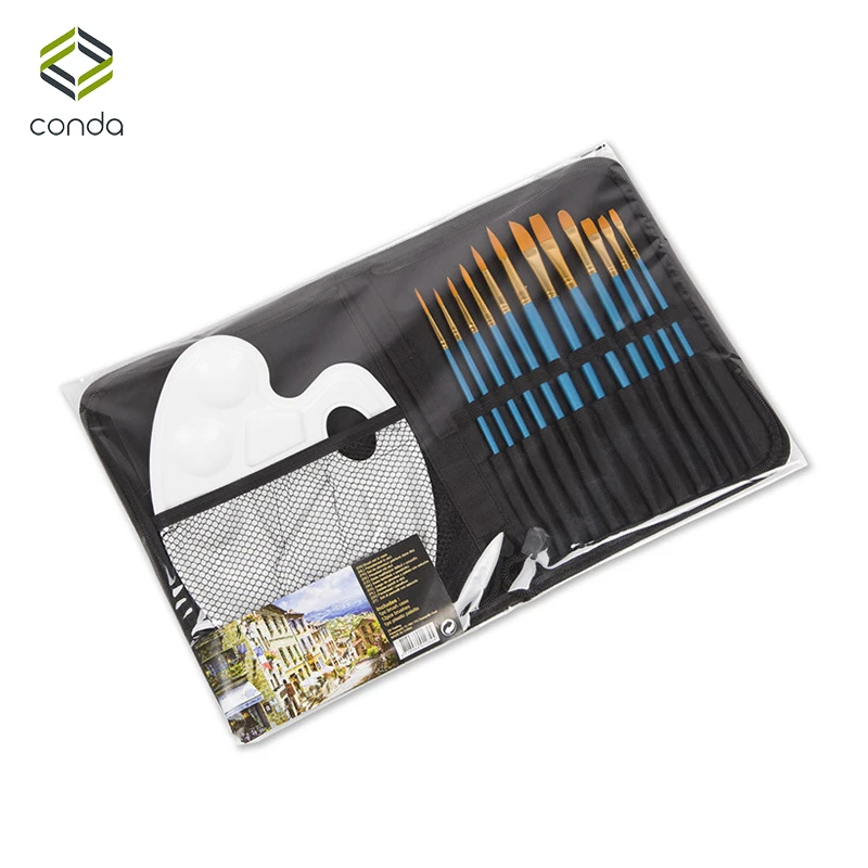 Набор нейлоновых кистей для рисования волос CONDA 12 шт. с палитрой акварельная