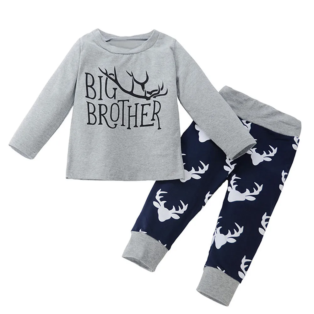 baby girl boys clothes overalls children's winter tracksuits Little Brother Romper Deer Print Trousers Cap costume clothing set | Детская