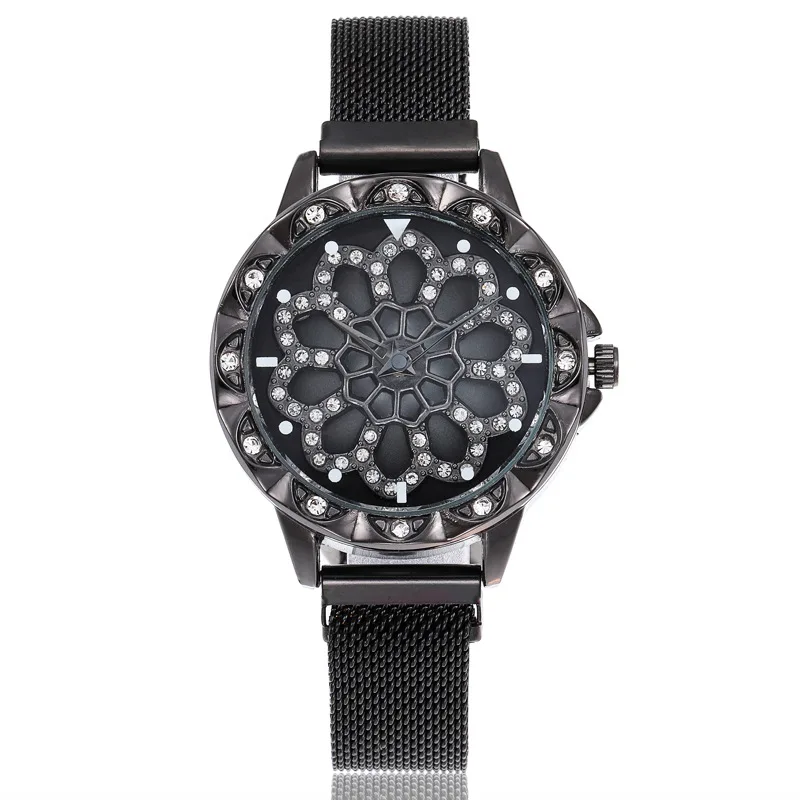 Женские кварцевые часы с сетчатым браслетом вращением на 360 градусов|Женские