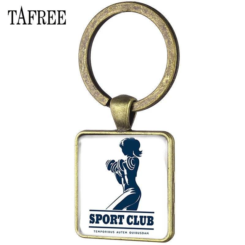 

TAFREE винтажный спортивный клуб фитнес серия квадратные Подвески Брелок для спортзала мощность стекло кабошон подвеска брелок FQ494