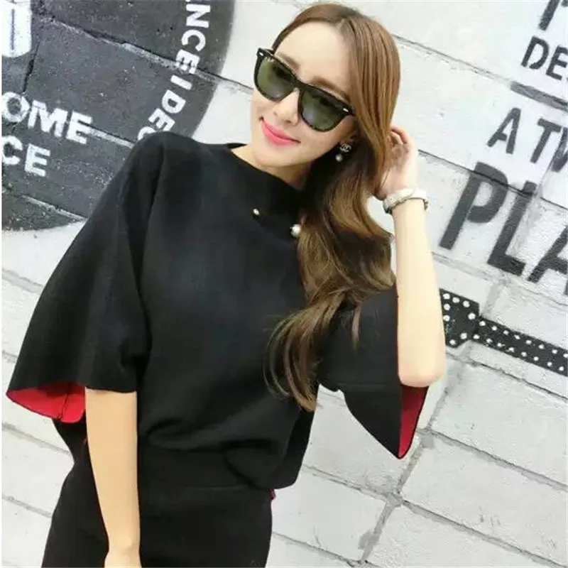 CBAFU Женский трикотажный костюм топ + юбка комплект новая мода фиолетовый черный