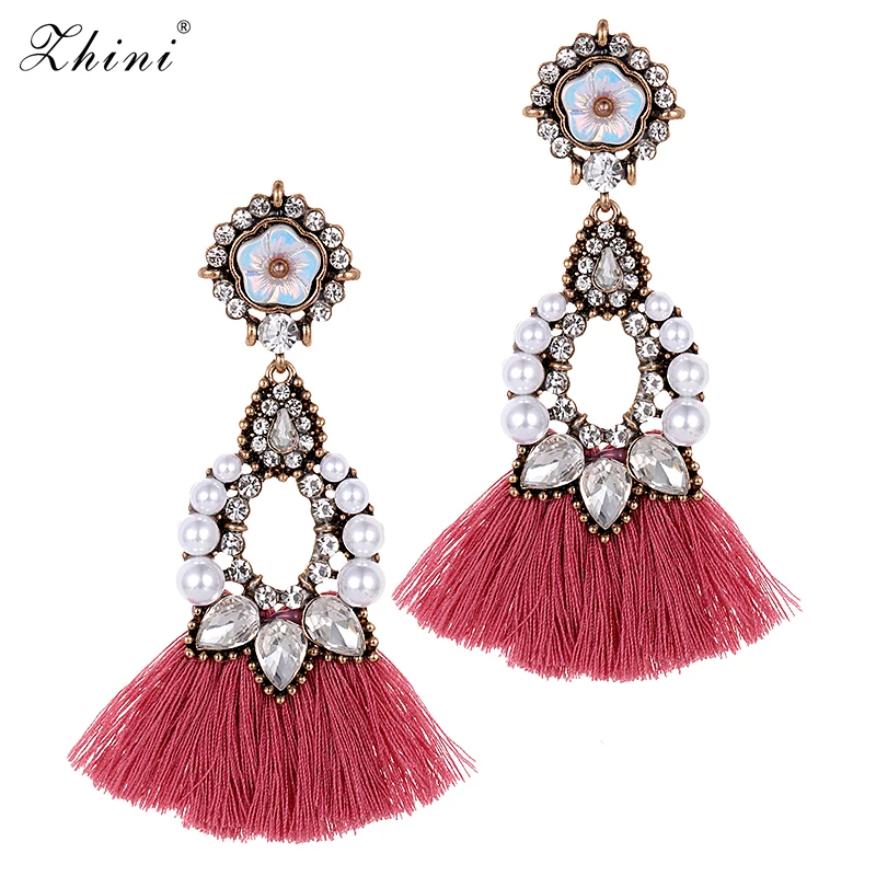 ZHINI New Fashion Jewelry Bohemian Luxury Simulated Pearl Wedding Women Statement Earrings Tassel Drop Dangle Wholesale | Украшения и