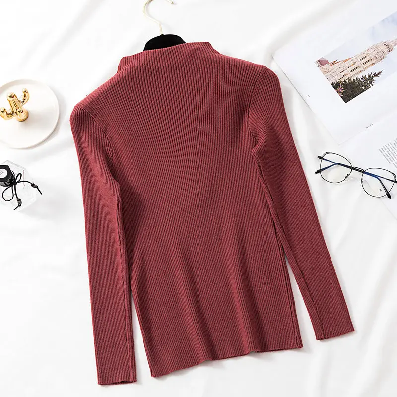 gkfnmt Casual Zipper Sweater Women Half Turtleneck Solid Autumn Female Knitted Pullovers long Sleeve Chic Soft Jumper | Женская одежда