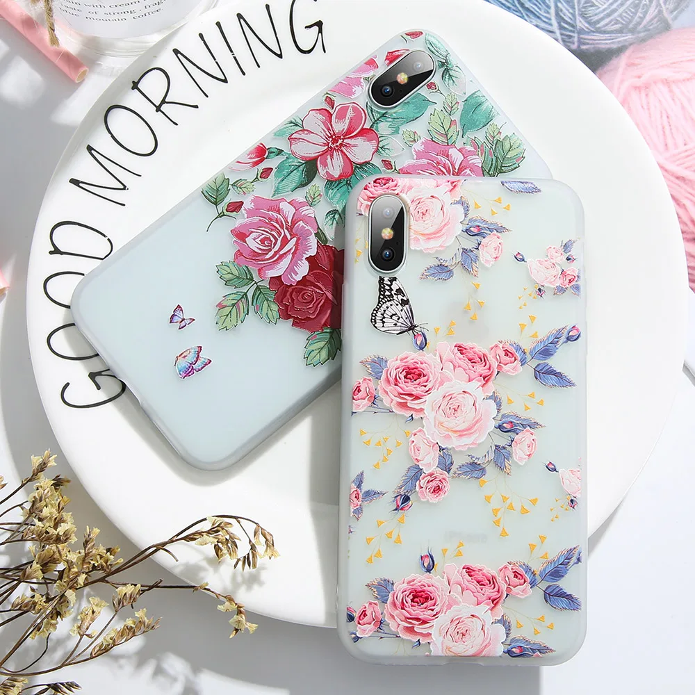 KISSCASE Emboss Floral Grily Cases For iPhone X XS XR Max 7 8 Plus Soft TPU 6 5 5s Se Phone Coques |