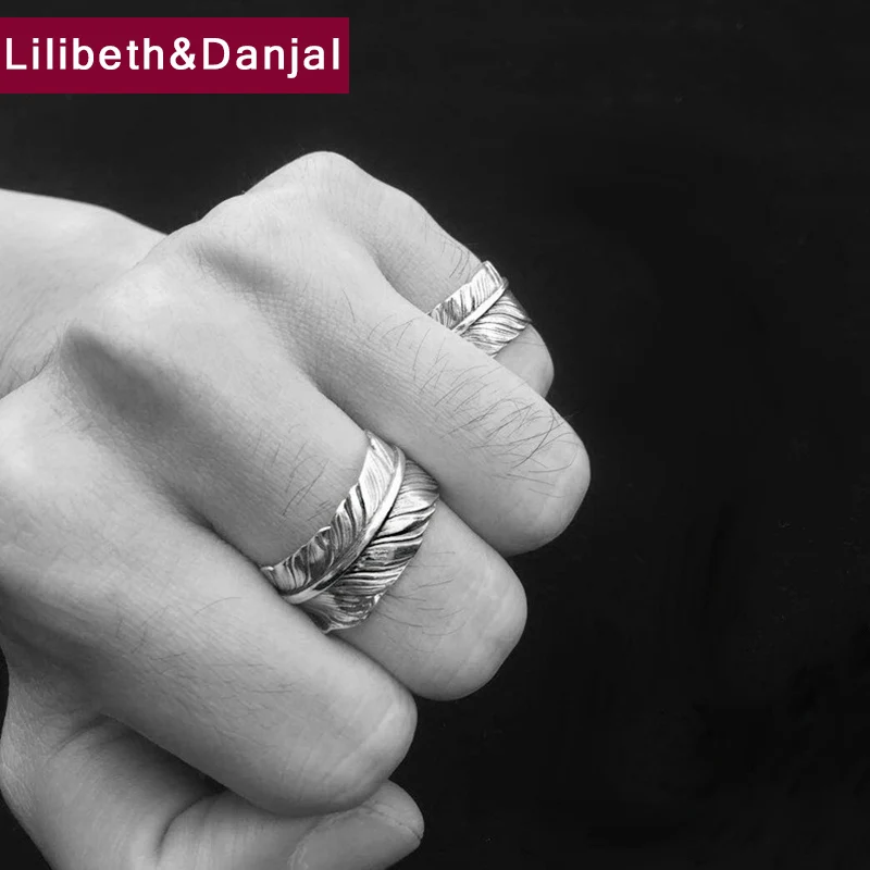 Мужское кольцо из серебра 100% пробы с перьями ювелирное изделие 925 в винтажном