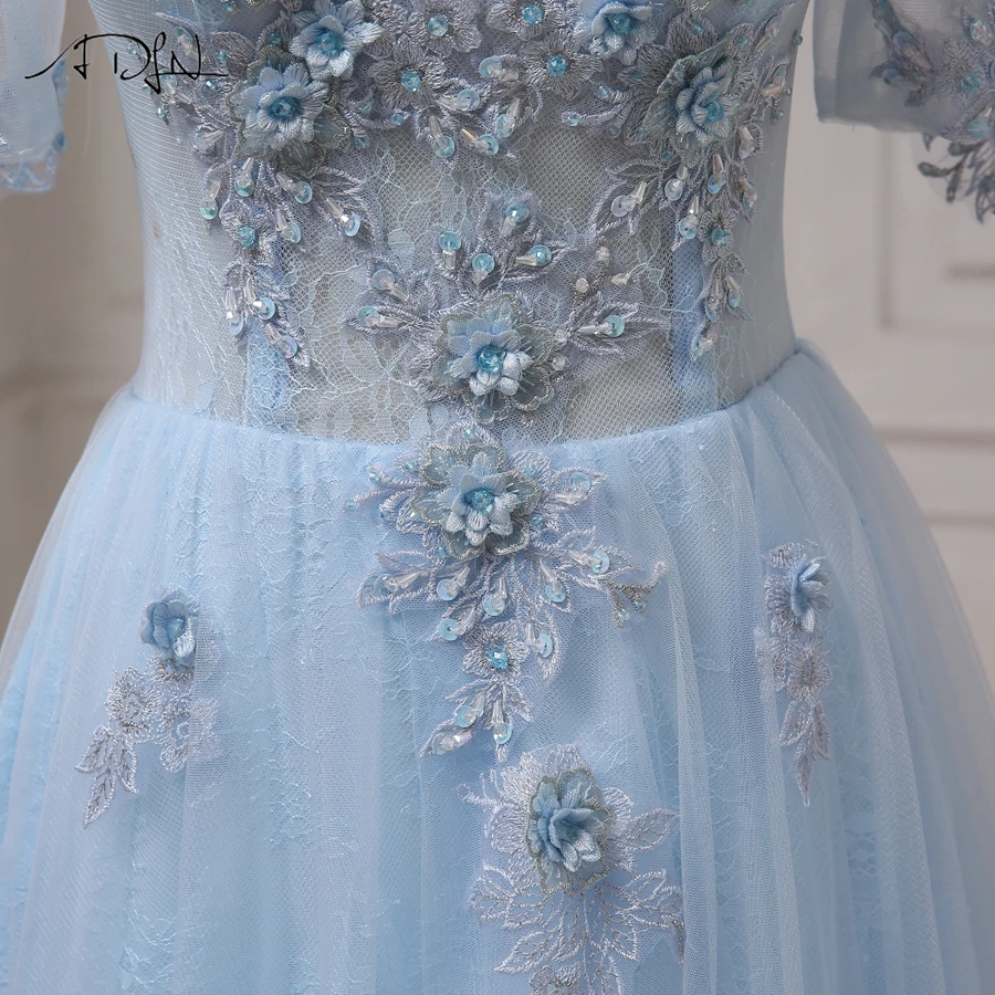 ADLN Robes De Soiree Лодка шеи See хотя платья выпускного вечера аппликация бисером блестки