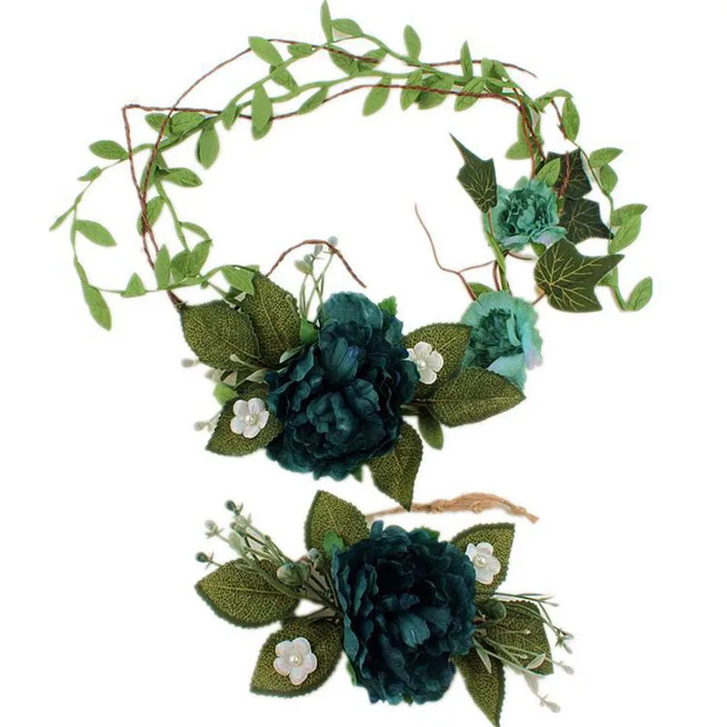 Новинка 2 шт./компл. повязка на голову с цветочным венком + запястье Свадебный