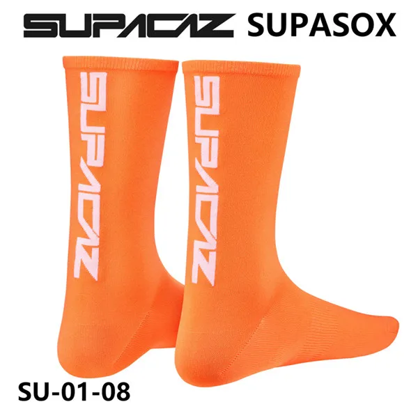orange white logo SUPACAZ SupaSox велосипедные носки гоночный велосипед носки спортивные носки для верховой езды носки для бега средняя трубка - Цвет: orange white logo