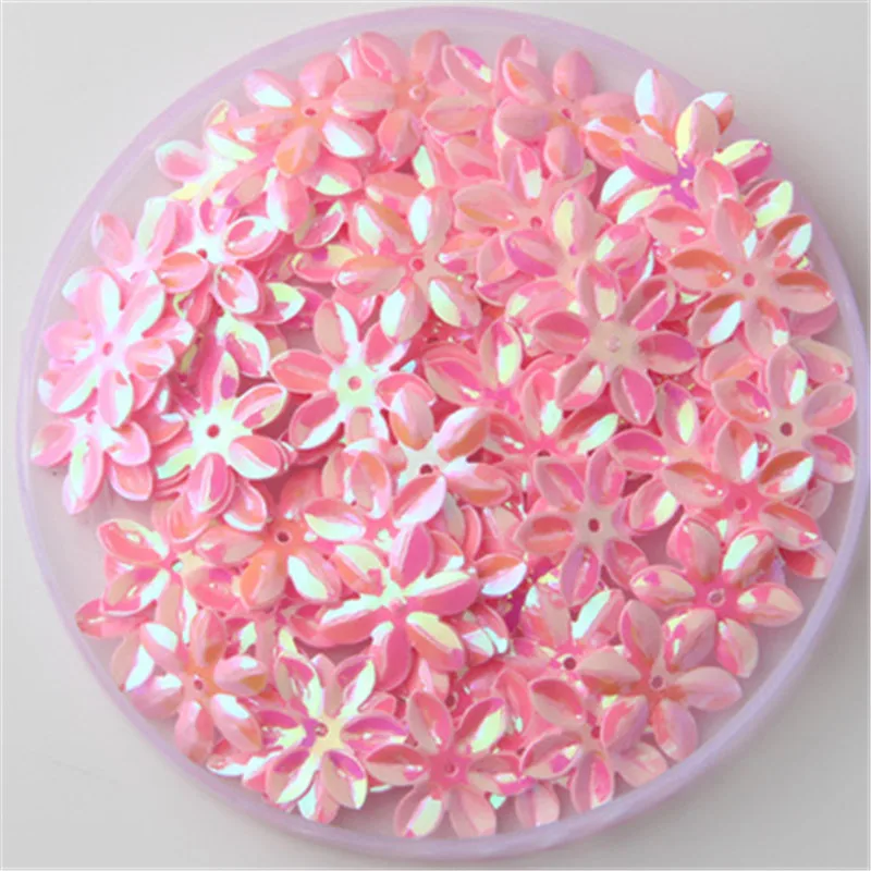 Блестки розовый прозрачный белый 15 мм плоский с шестью пальцами цветок