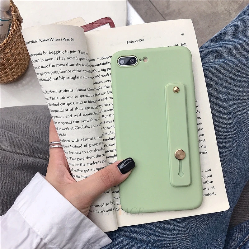 Hand Band green Чехол для iphone x, xr, xs, max, ремешок на руку, силиконовый чехол s, для iphone 8, 7, 6, 6s plus, 5, 5S, se, держатель, подставка, ТПУ, задняя крышка - Цвет: Hand Band green