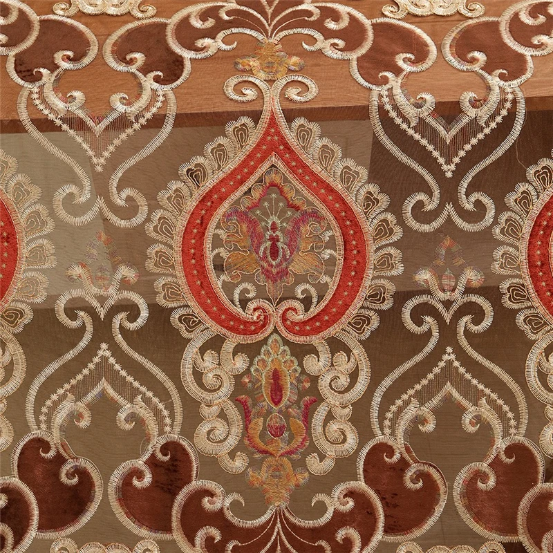 Роскошные коричневые европейские готовые занавески с вышивкой на заказ для