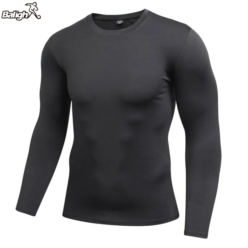 Мужские быстросохнущие фитнес компрессионные с длинным рукавом Baselayer тело под облегающая футболка одежда для занятий спортом, в тренажерном зале Топ рубашка на открытом воздухе - Цвет: Черный