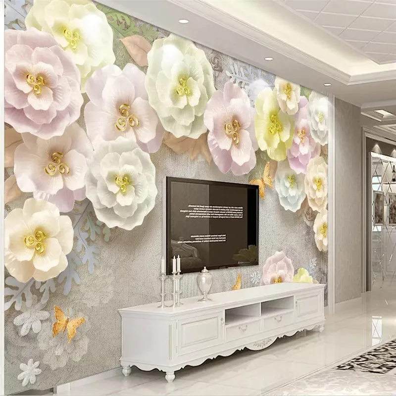 

Custom wallpaper HD three-dimensional embossed rose pearl European retro jewelry sofa living room bedroom wall n