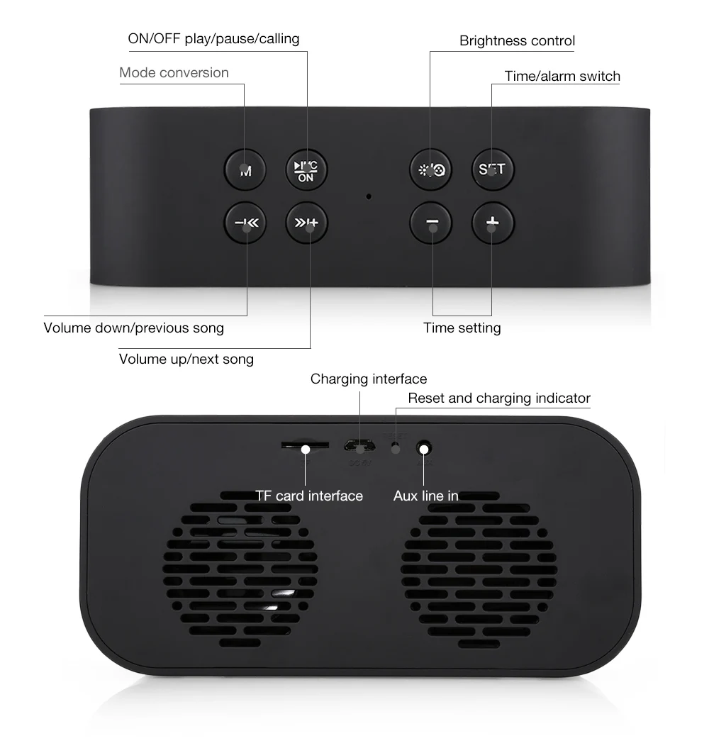 AEC BT501 портативный Bluetooth динамик будильник Зеркало Беспроводная колонка сабвуфер