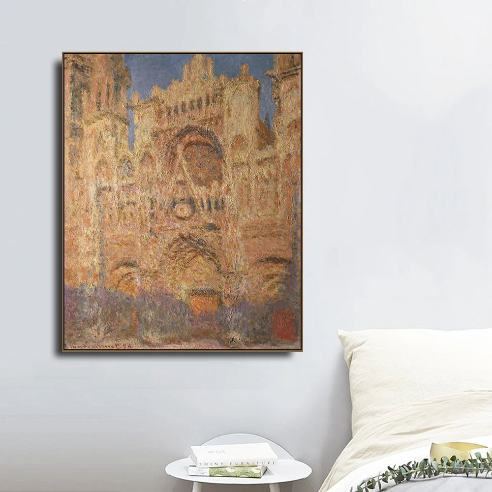 

Rouen Cathedral p.m by Monet Posters and Print Canvas Painting Calligraphy Wall Pictures for Living Room Bedroom Home Decor